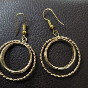 Elegant Golden Triple Hoop Dangle Earrings - Perfect Cond.